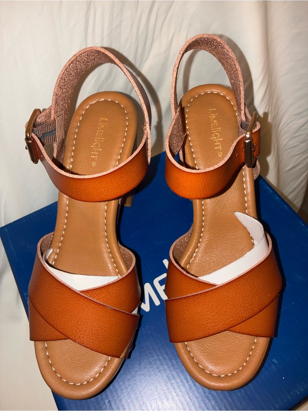 Limelight Tan Faux Leather Platform Wedge Sandals Studded Size 7 Boho